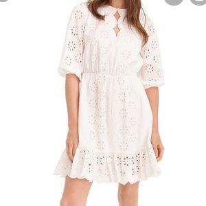 J. Crew Scalloped Tie Waist Eyelet Dress in white